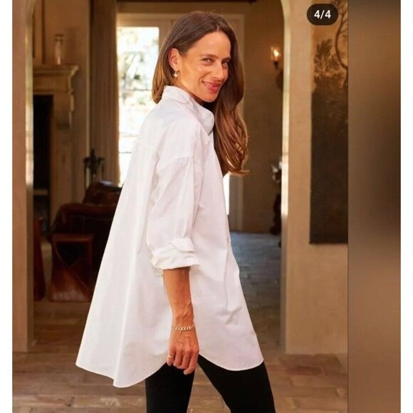 Frank & Eileen Womens XL Oversized Victoria Tuxedo Button Up Shirt White Top - Picture 4 of 14